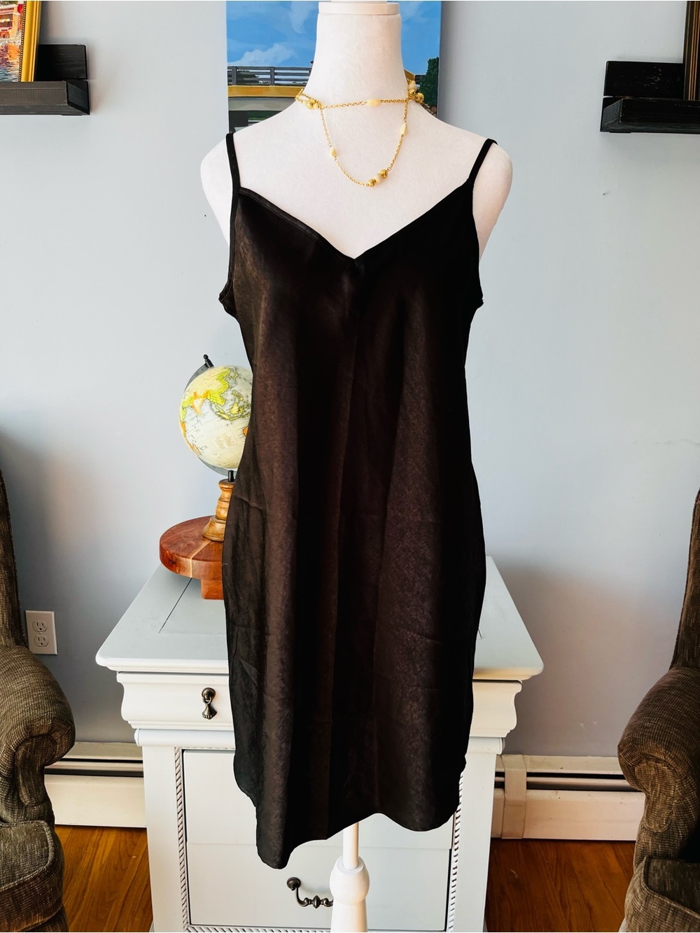 Gilly Hicks Black Slip Dress Size Medium V Neck Minimalist Y2K Festival